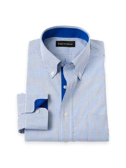 Cotton Buttondown Collar Poplin Slim Contrast Trim Button Cuff Long Sleeve Shirt