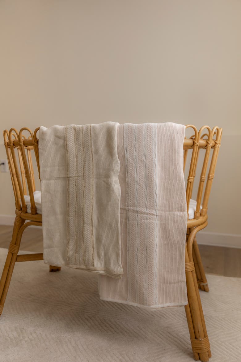 Striped Pointelle Knit Blanket, Alternate, color, Beige