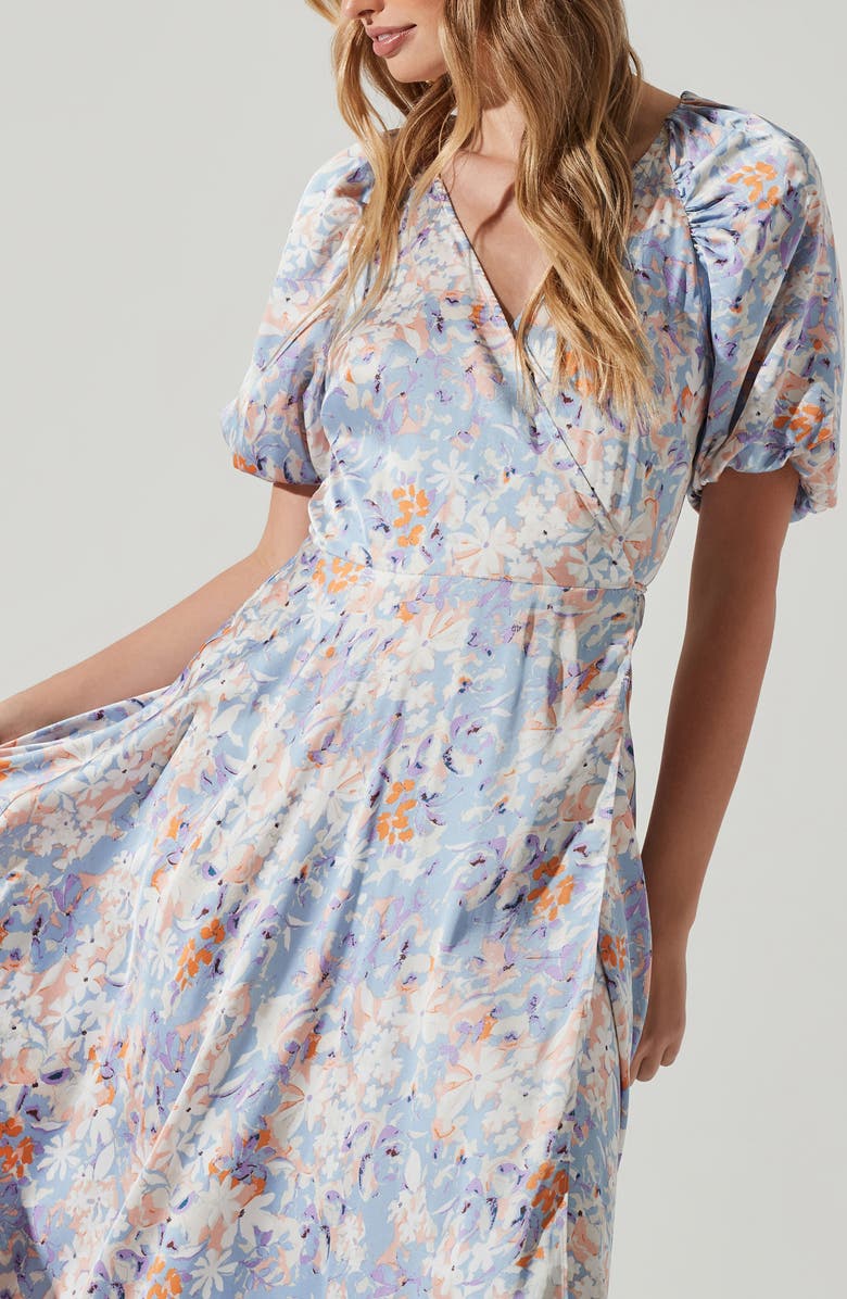 ASTR the Label Floral Puff Sleeve Wrap Dress, Alternate, color, 