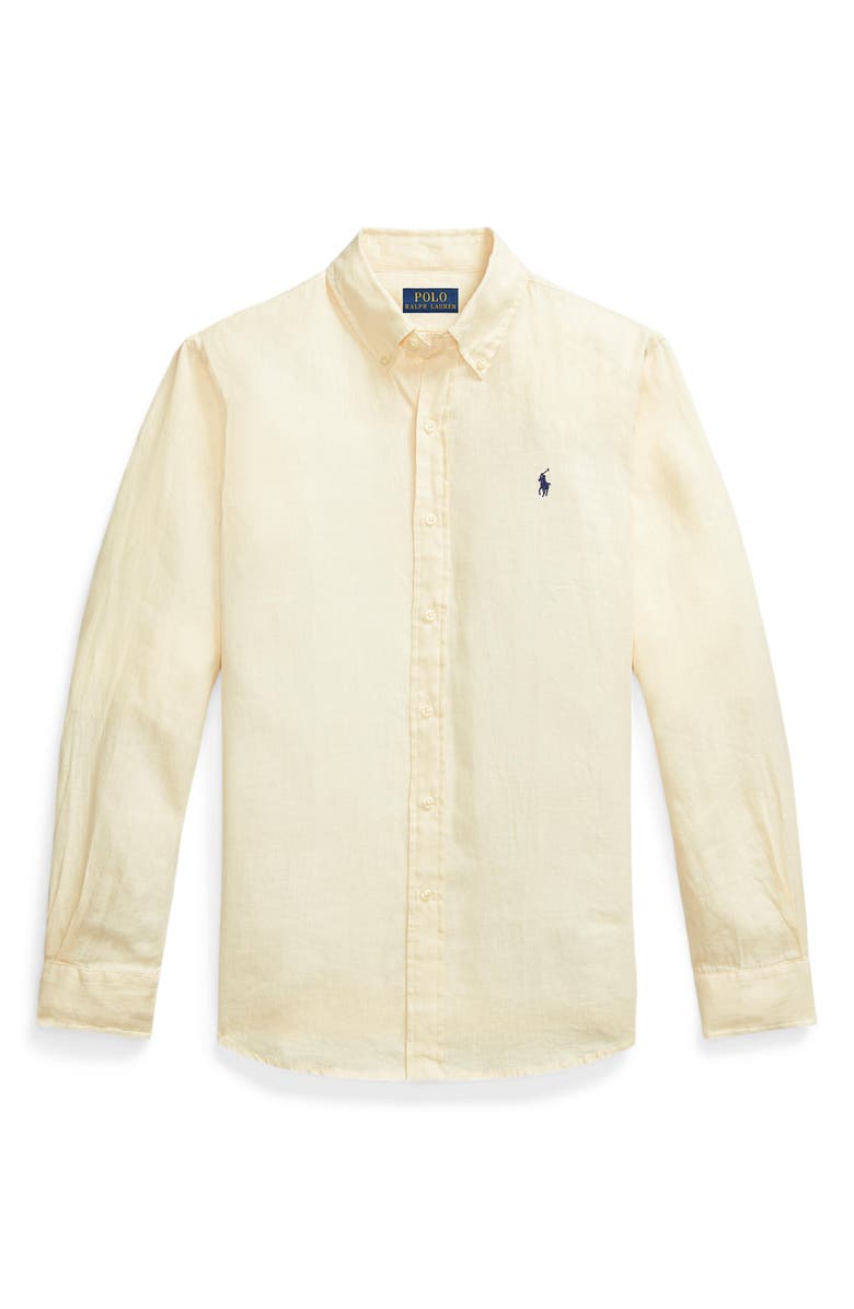Polo Ralph Lauren Classic Fit Solid Tan Linen Button-Down Shirt, Alternate, color, 