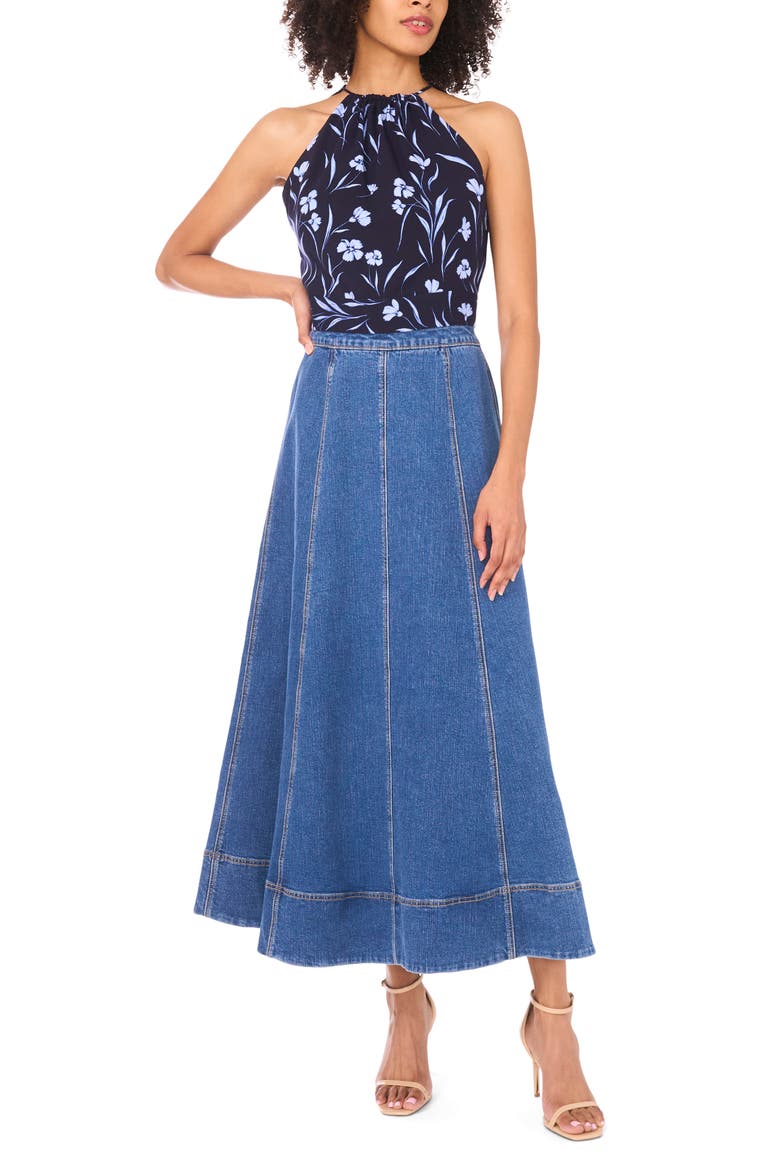 Floral Tie Back Halter Top, Alternate, color, CLASSIC NAVY