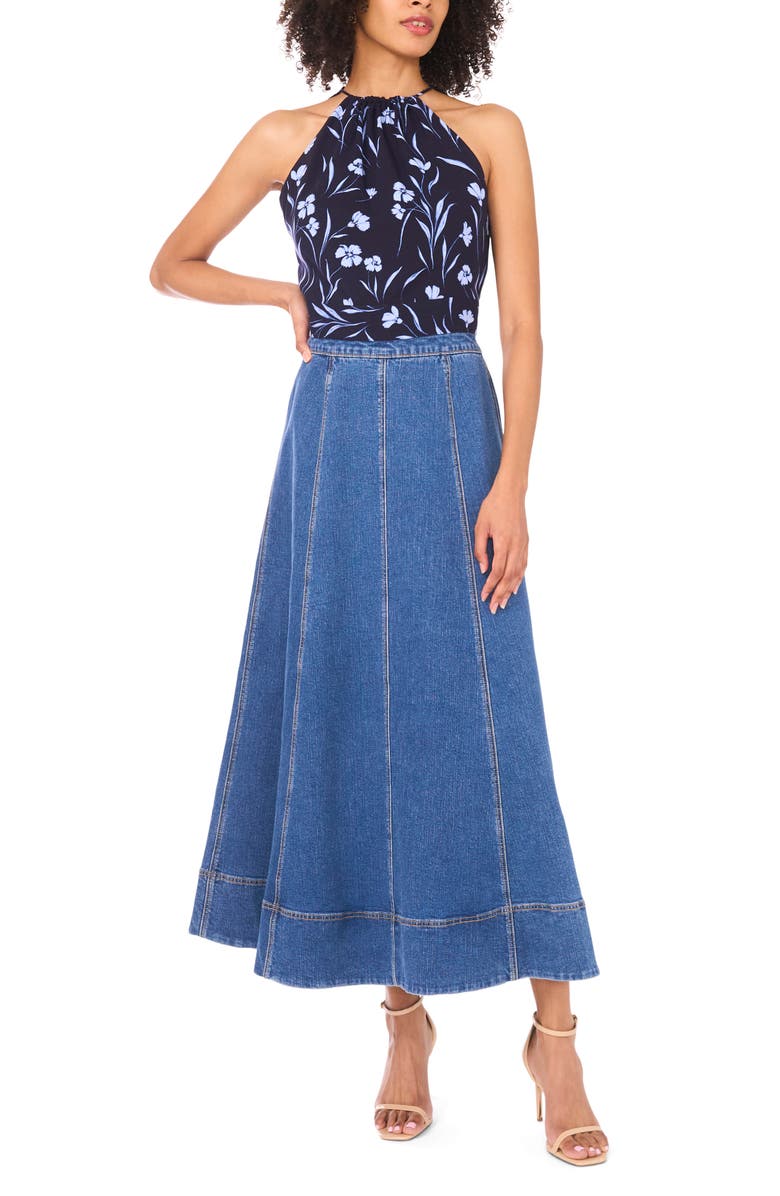 1.STATE Floral Tie Back Halter Top, Alternate, color, Classic Navy