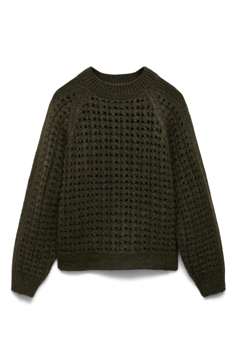 MANGO Open Stitch Sweater, Main, color, Khaki Green