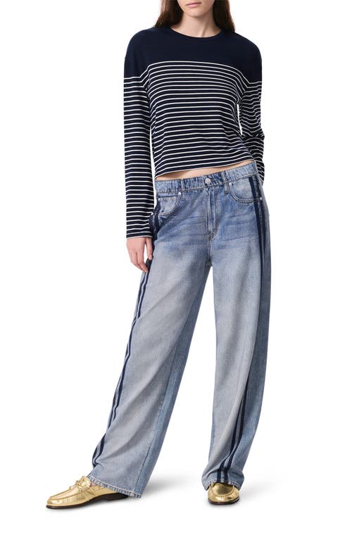 Rag & Bone The Knit Stripe Boxy Long-sleeve Tee In Navy Ivory