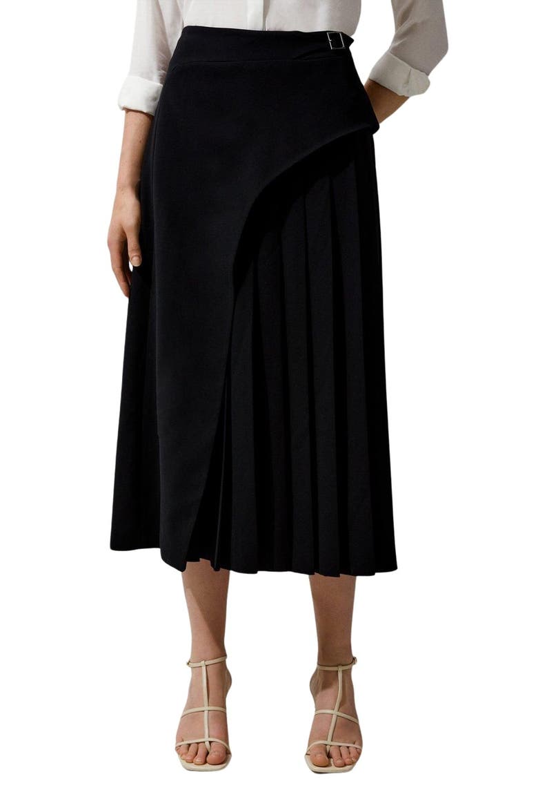 Buckle Detail Pleated Midi Skirt, Main, color, Black