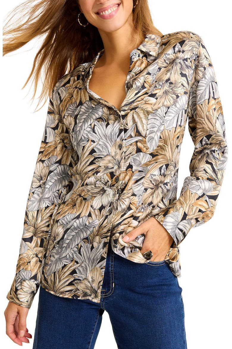 Grand Canal Floral Button-Up Silk Shirt, Main, color, BLACK MULTI