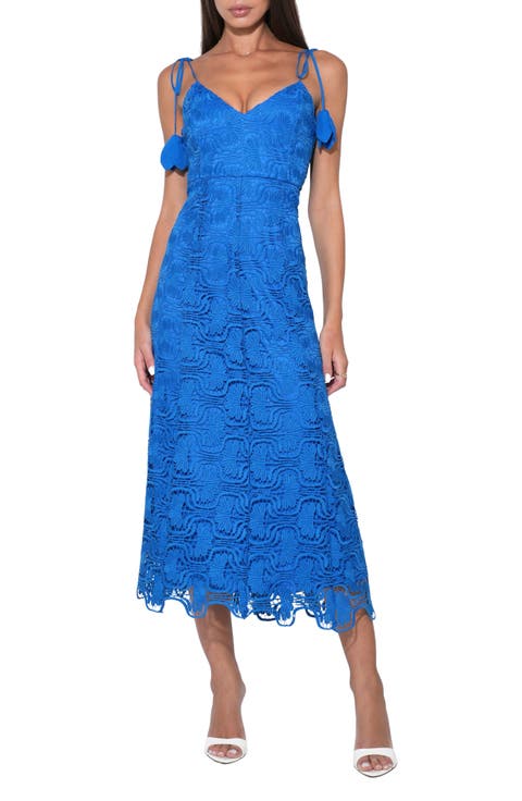 Blair Floral Embroidery Tie Strap Midi Dress