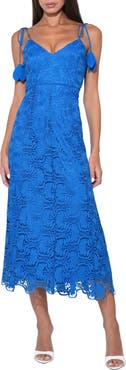 Adelyn Rae Blair Floral Embroidery Tie Strap Midi Dress