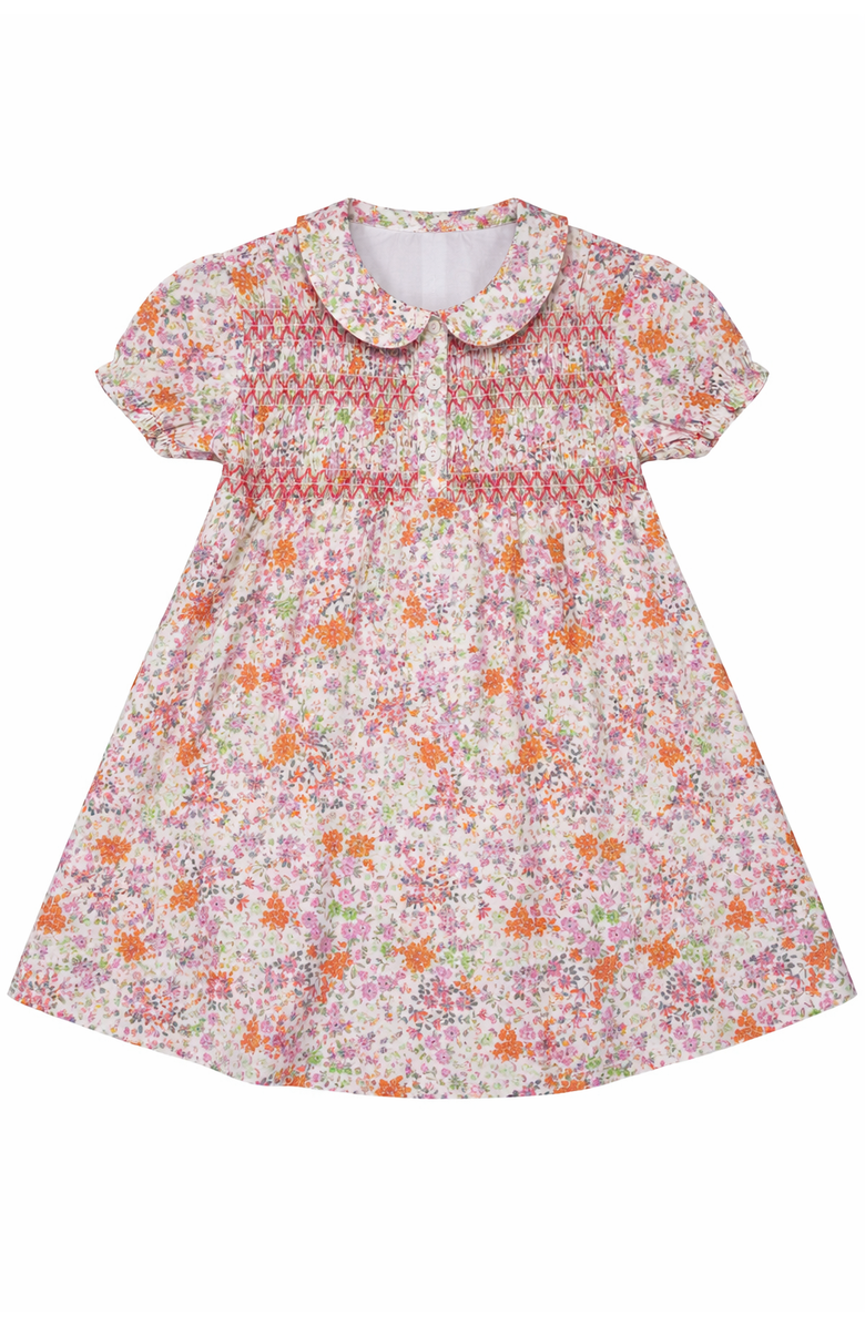 Clô Multi Flower Print Girls Dress with Front Smocking, Main, color, Lilac