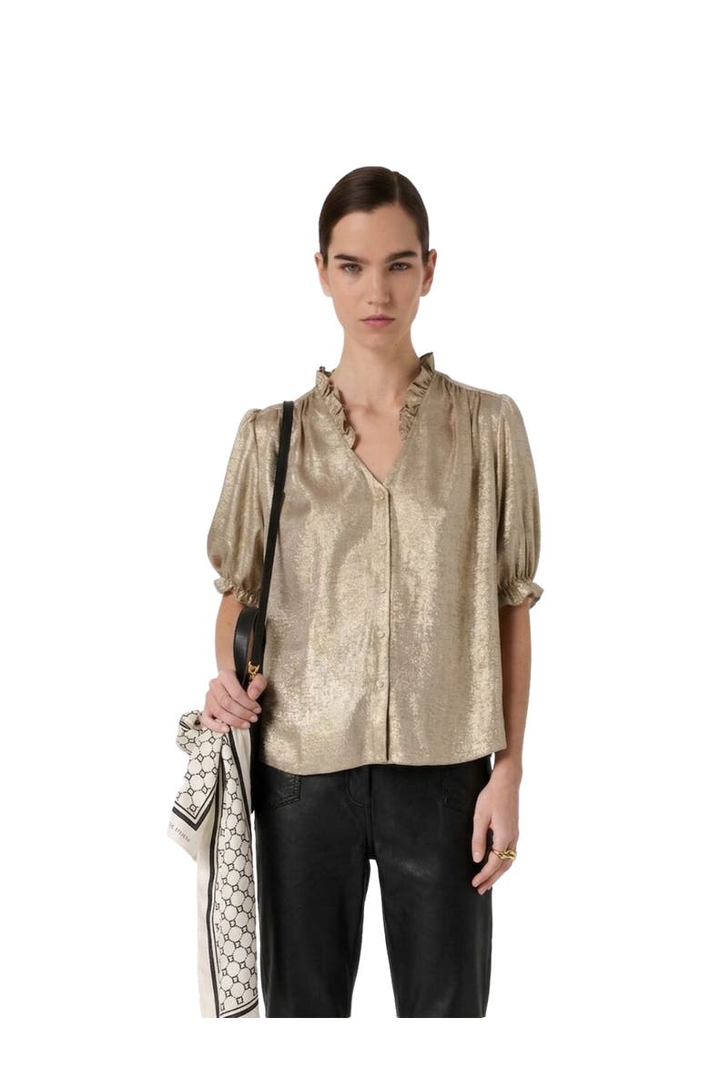 GERARD DAREL Ruffle V-Neck Soft Puff Sleeves Shirt, Main, color, Yellow