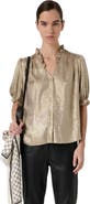 GERARD DAREL Ruffle V-Neck Soft Puff Sleeves Shirt