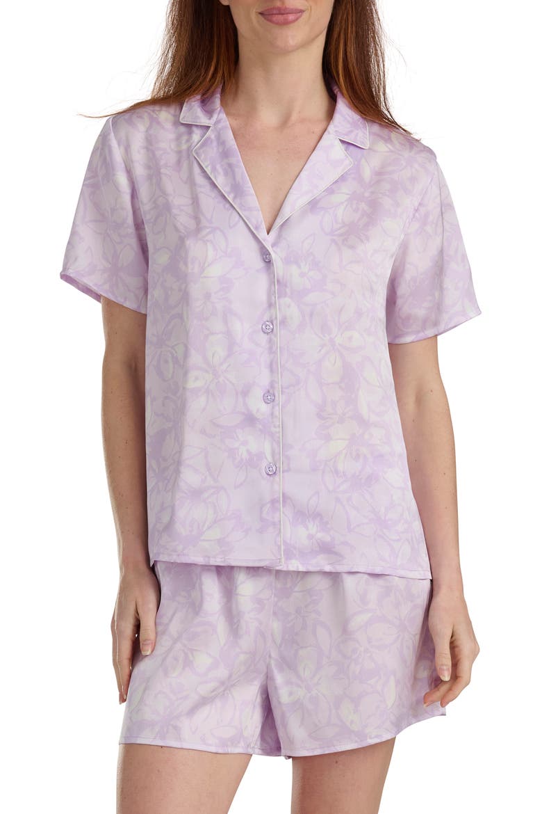Satin Notch Collar & Boxer Pajamas, Main, color, CLOUD FLORAL