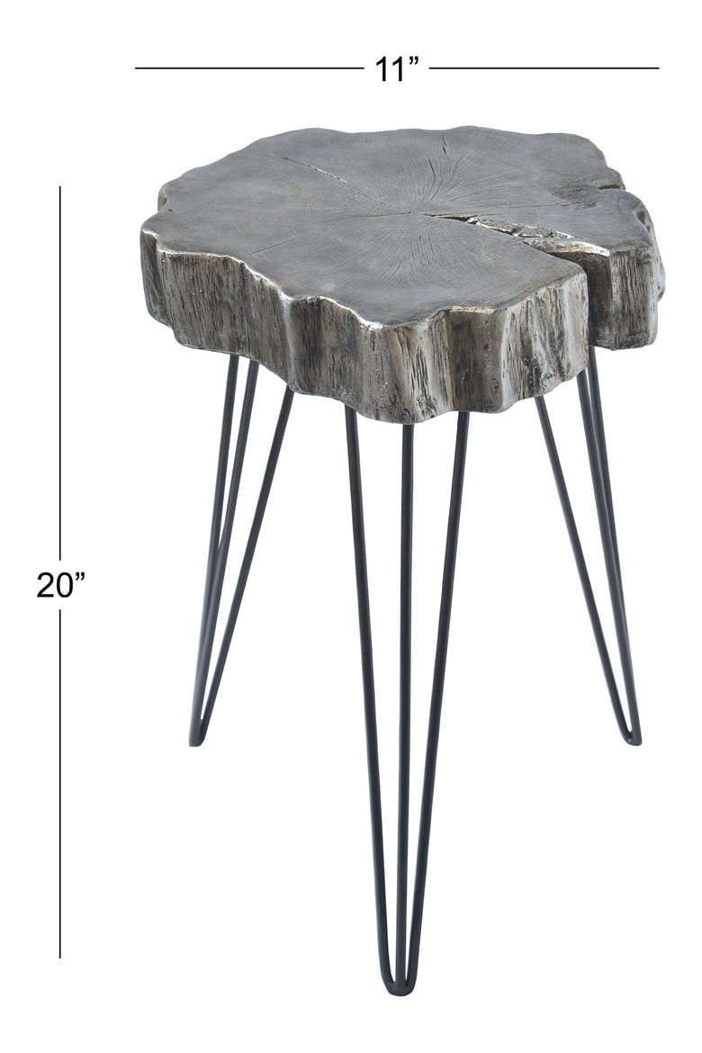 Gray Polystone Tree Trunk Accent Table with Black Hairpin Legs, Alternate, color, GREY