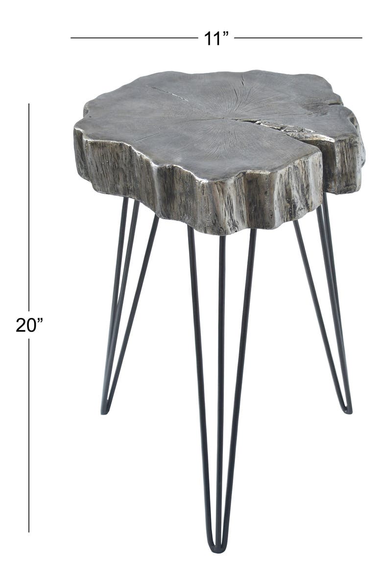 GINGER BIRCH STUDIO Gray Polystone Tree Trunk Accent Table with Black Hairpin Legs, Alternate, color, 