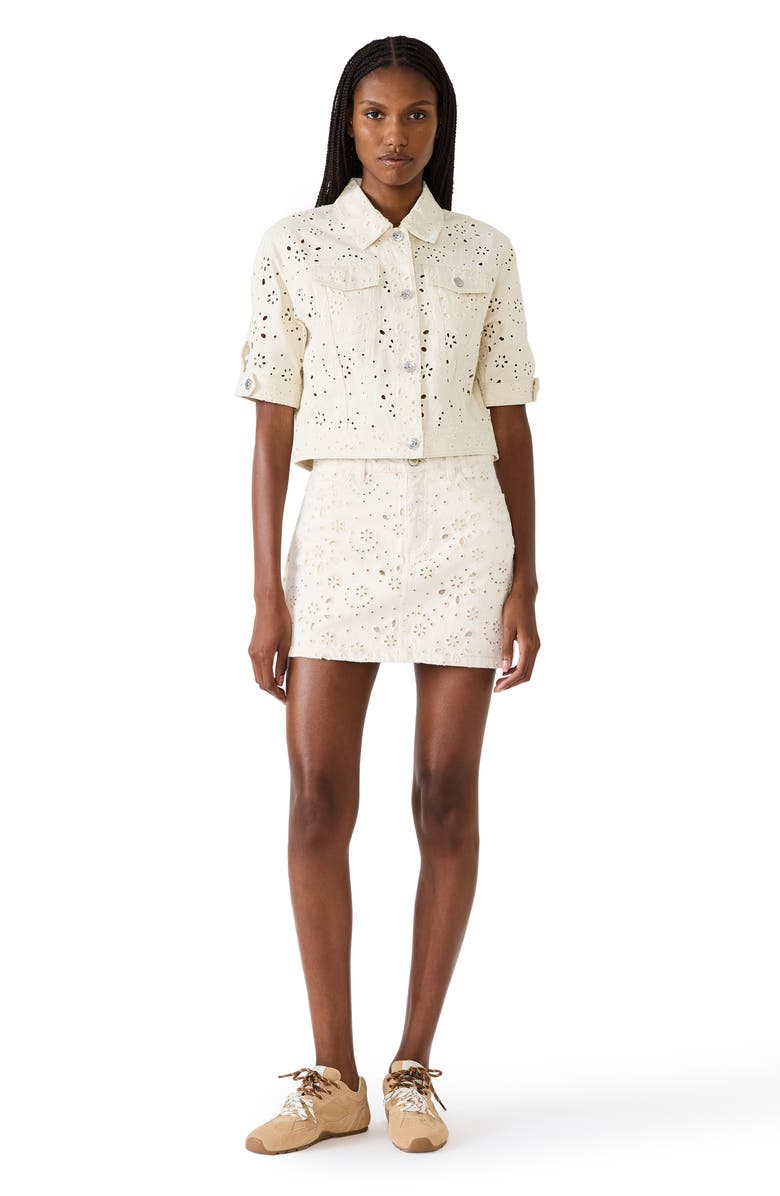 Steve Madden Blu Elbow-Sleeve Cotton Eyelet Jacket, Alternate, color, Sea Mist