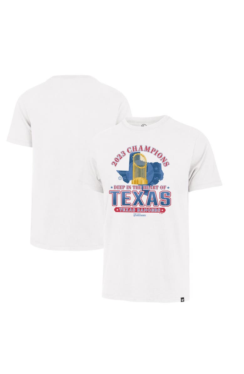 '47 Men's '47 White Texas Rangers 2023 World Series Champions Local Playoff Franklin T-Shirt, Main, color, 