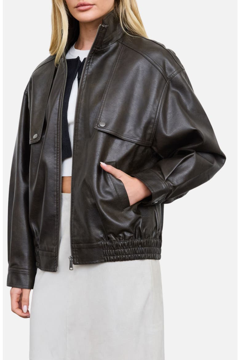 Faux Leather Bomber Jacket, Alternate, color, DARK BROWN