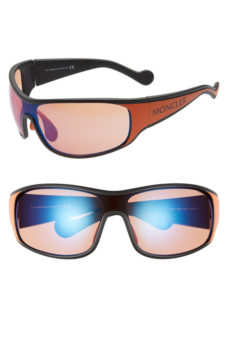 77mm Wrap Shield Sunglasses, Main, color, BLACK/ ORANGE