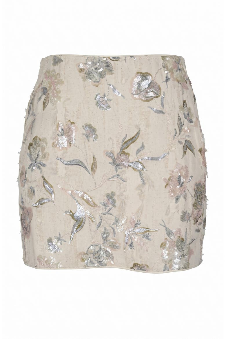 Floral Embroidered Sequin Mini Skirt, Alternate, color, Beige