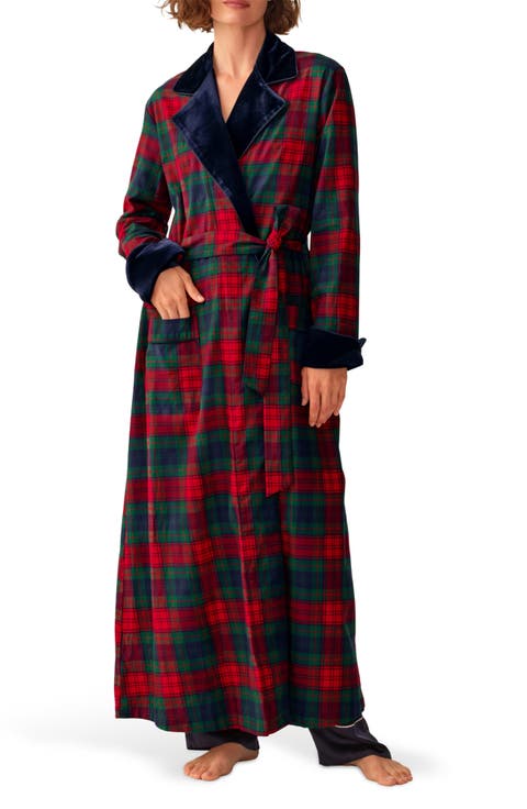 Velvet Trim Brushed Cotton Twill Robe