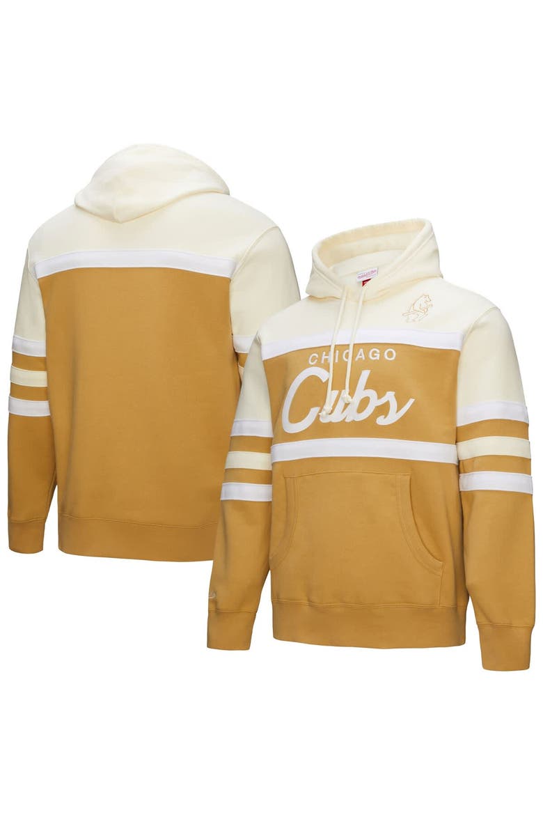 Men's Mitchell & Ness Tan/Cream Chicago Cubs Head Coach Pullover Hoodie, Main, color, Tan