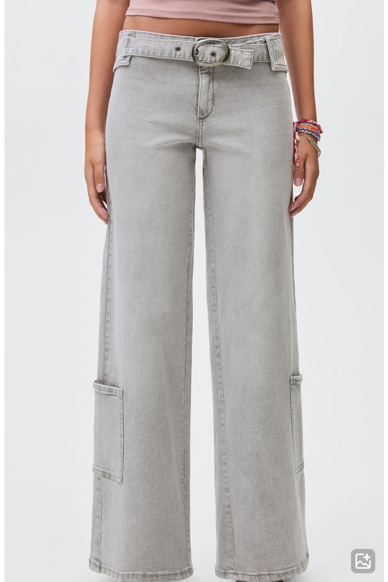 Buckle Low Rise Wide Leg Cargo Jeans, Main, color, DENIM GREY