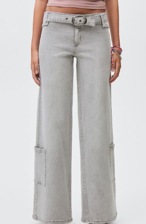 Buckle Low Rise Wide Leg Cargo Jeans