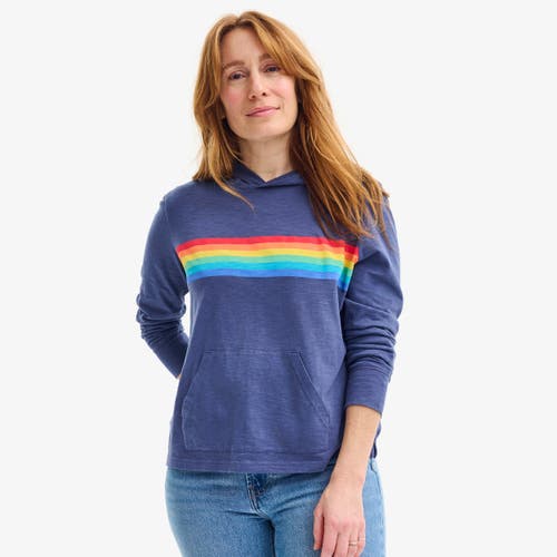 Primary Adult Rainbow Banner T-shirt Hoodie In Sunwashed Navy Rainbow Banner