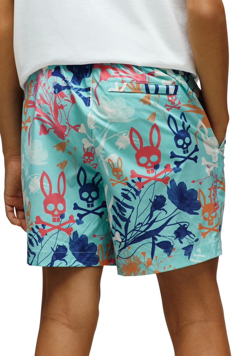 Psycho Bunny Kids' Santino Print Swim Trunks, Alternate, color, Aqua Haze