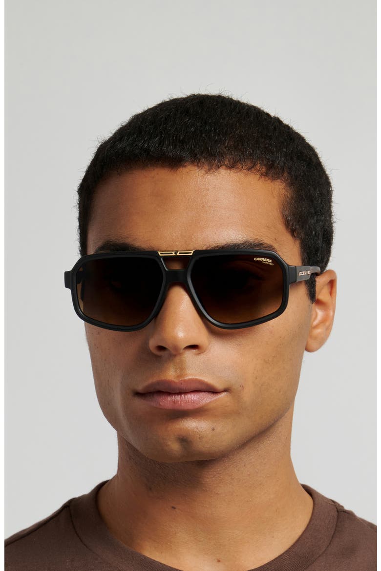 Victory 59mm Gradient Navigator Sunglasses, Alternate, color, MATTE BLACK/ BROWN/ GREEN