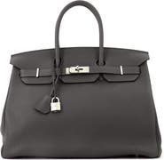 Pre-Owned Hermes Birkin Handbag Green Togo with Palladium Hardware 35