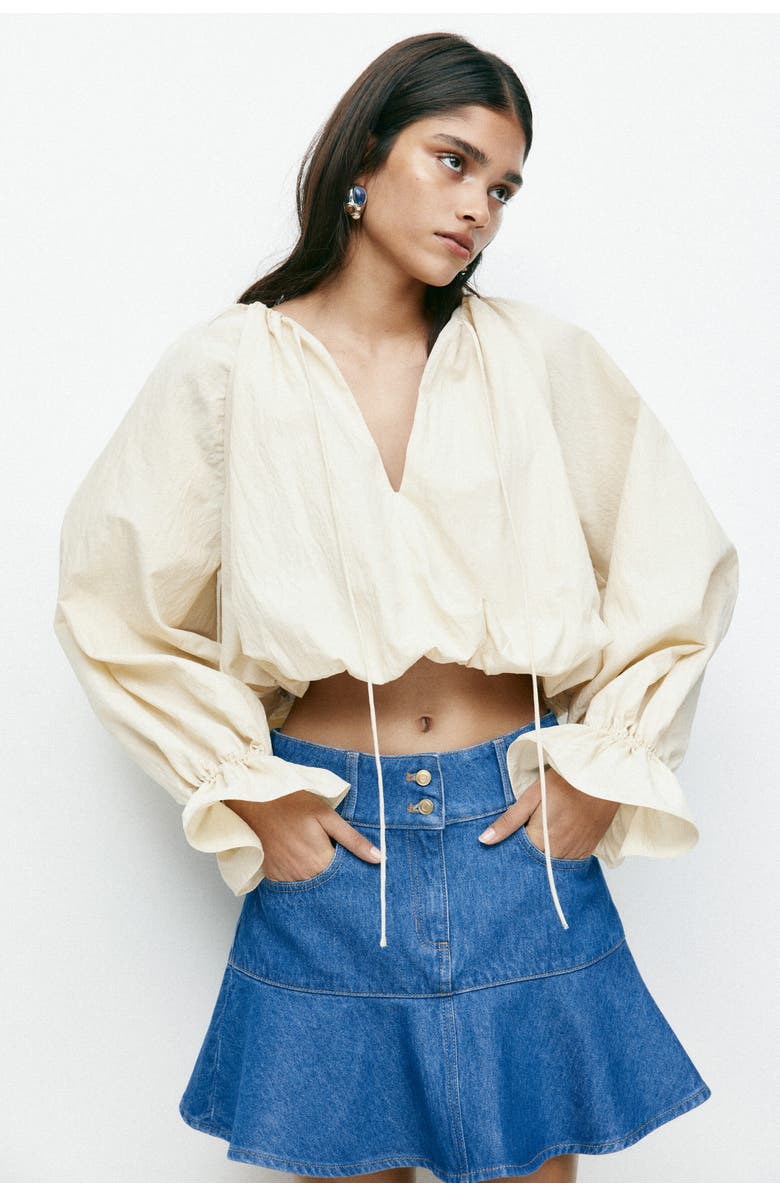 H&M Flounced Denim Mini Skirt, Alternate, color, Denim Blue