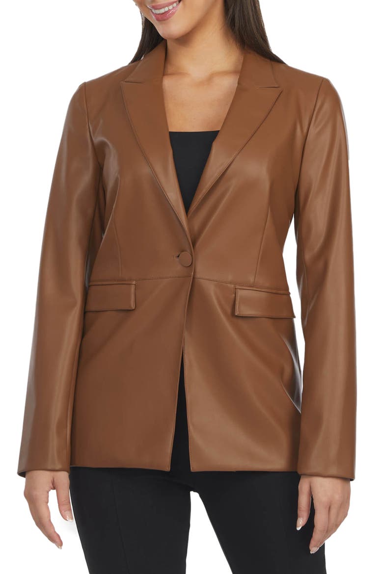 Faux Leather Blazer, Main, color, TAN