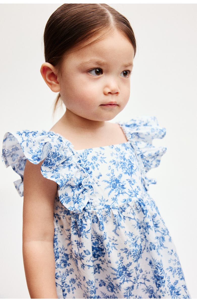 H&M Empire-line Cotton Dress, Main, color, Blue/Floral