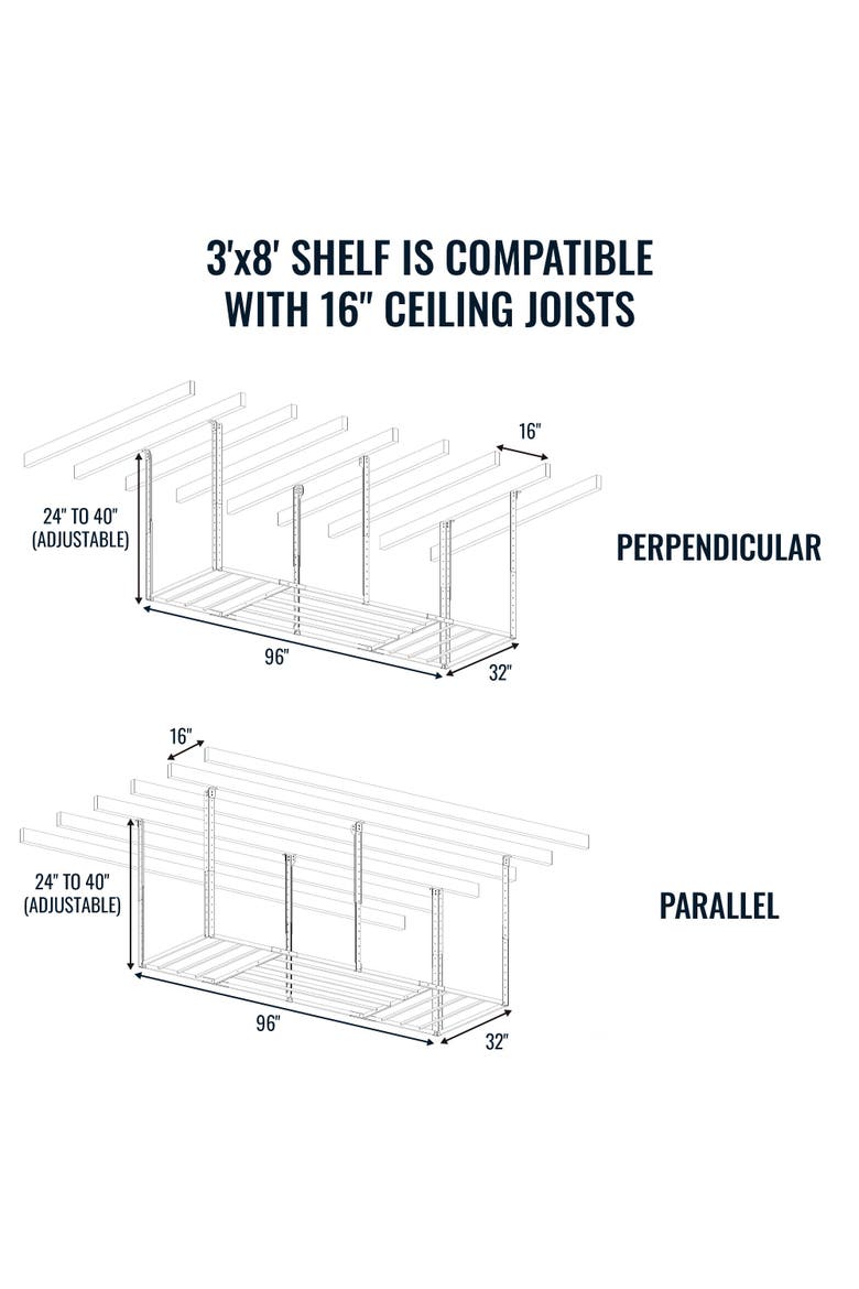 3' x 8' Faber Overhead Garage Shelving - Holds 700 lbs, Alternate, color, Black