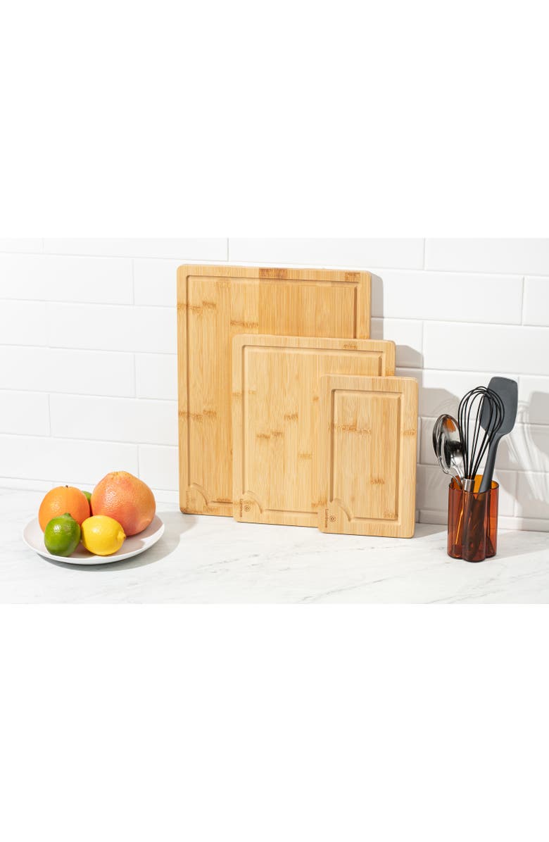 Luminuxe Wooden Cutting Board Set 3 Piece Heavy Duty Nonslip with Juice Groove, Alternate, color, Natural