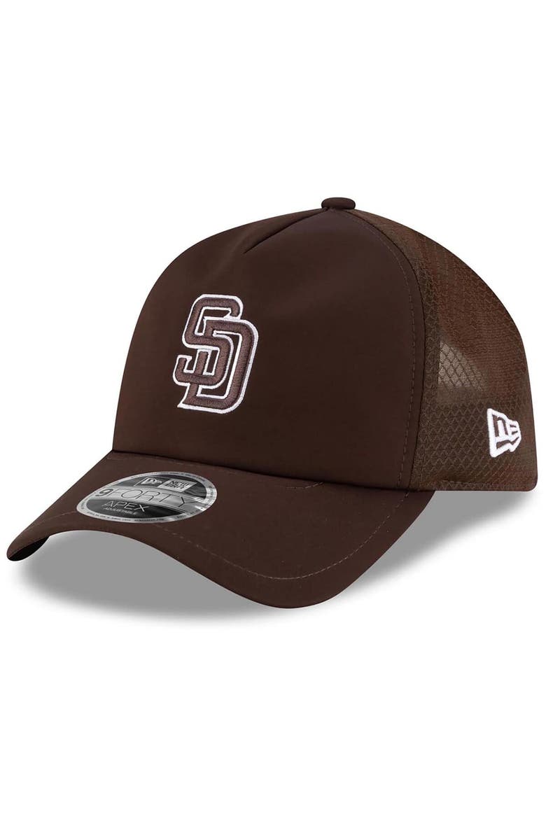Men's New Era Brown San Diego Padres 2026 Batting Practice Apex 9FORTY Adjustable Trucker Hat, Main, color, Brown