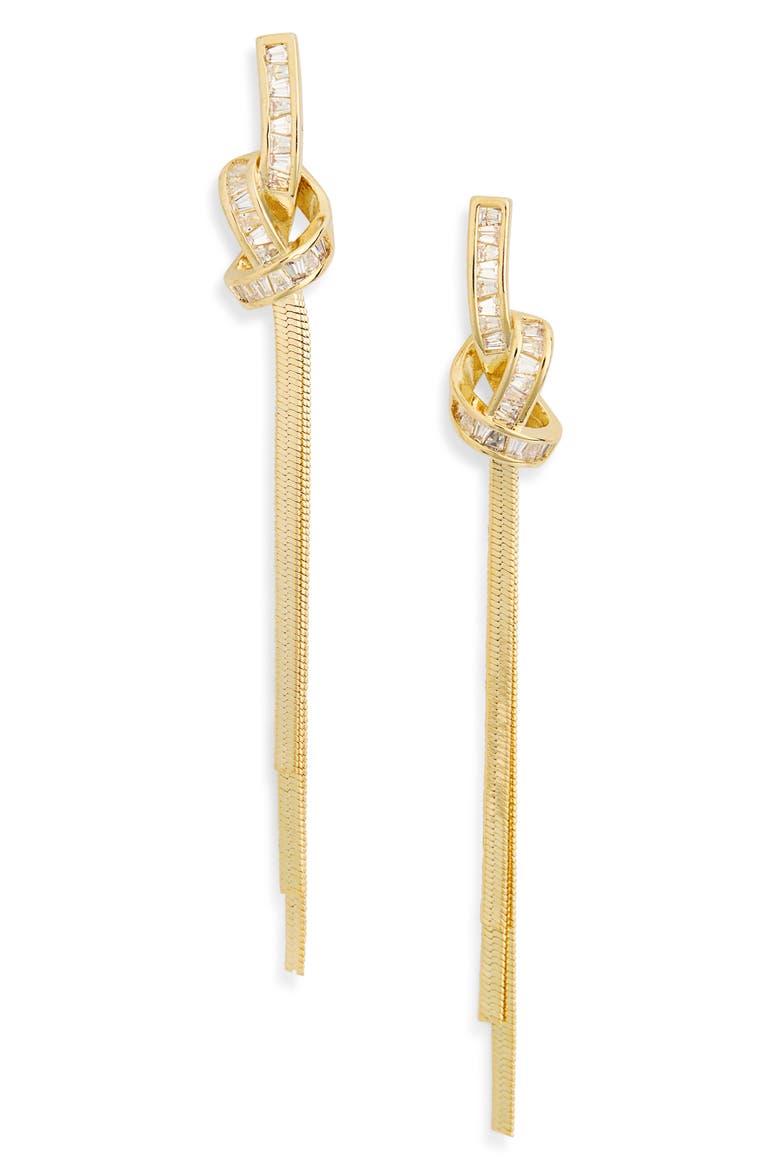 Talia Cubic Zirconia Knot Chain Drop Earrings, Main, color, GOLD