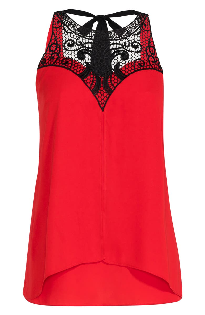 City Chic Layered Motif Lace Detail Tiered Top, Alternate, color, Salsa