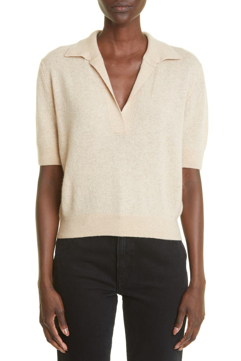 Jo Shrunken Stretch Cashmere Polo Sweater, Main, color, BUTTERSCOTCH