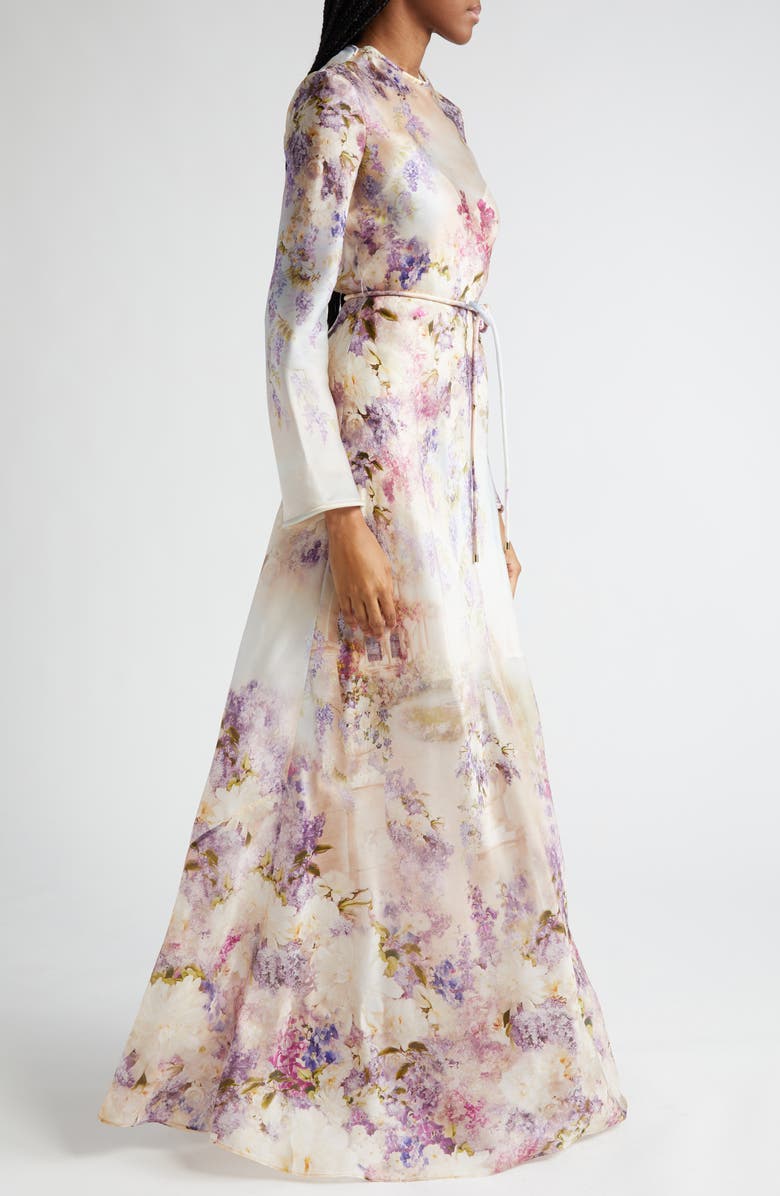 Zimmermann Luminosity Floral Print Long Sleeve Silk Satin Dress, Alternate, color, 