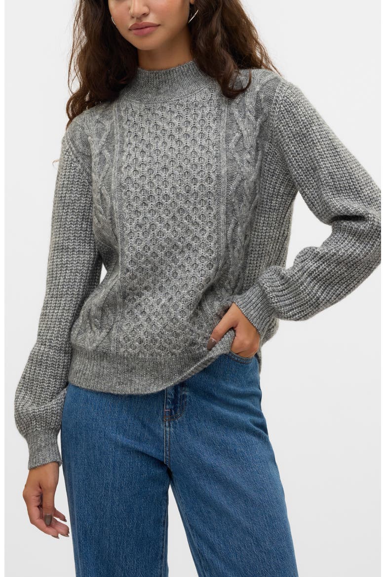 Universe Mock Neck Cable Sweater, Main, color, MEDIUM GREY MELANGE