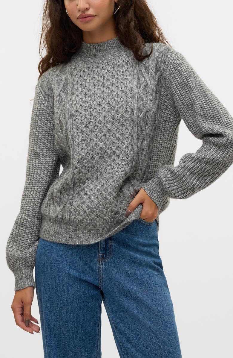 VERO MODA Universe Mock Neck Cable Sweater, Main, color,
