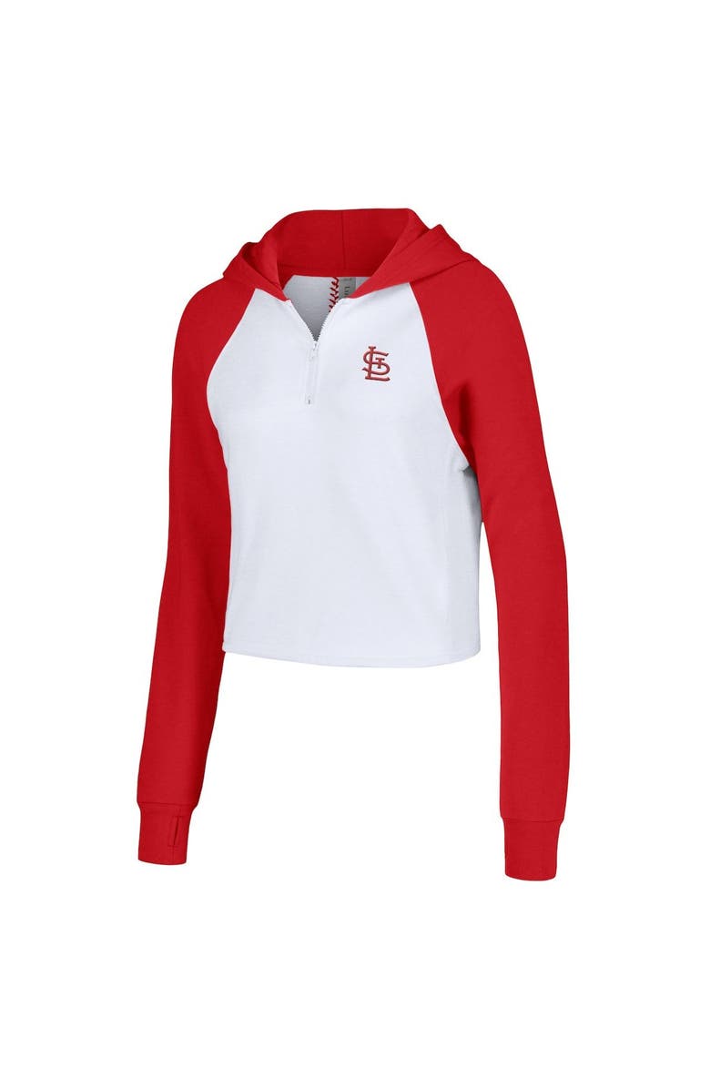 LUSSO Women's Lusso White St. Louis Cardinals Jane Raglan Quarter-Zip Tri-Blend Cropped Pullover Hoodie, Alternate, color, White