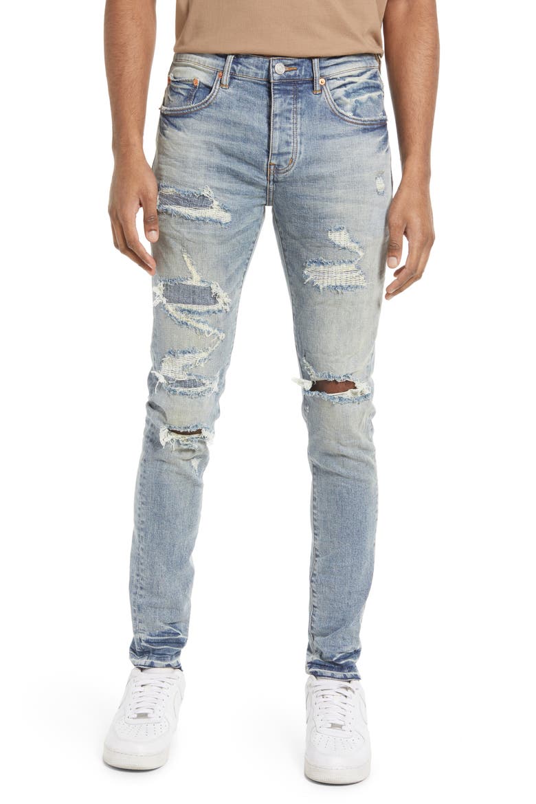 Ripped Skinny Jeans, Main, color, LIGHT INDIGO VINTAGE