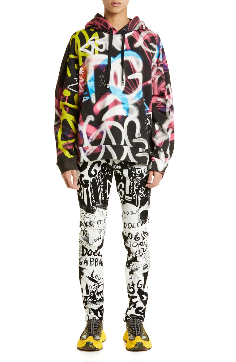 Dolce&Gabbana Graffiti Print Stretch Skinny Jeans, Alternate, color, 