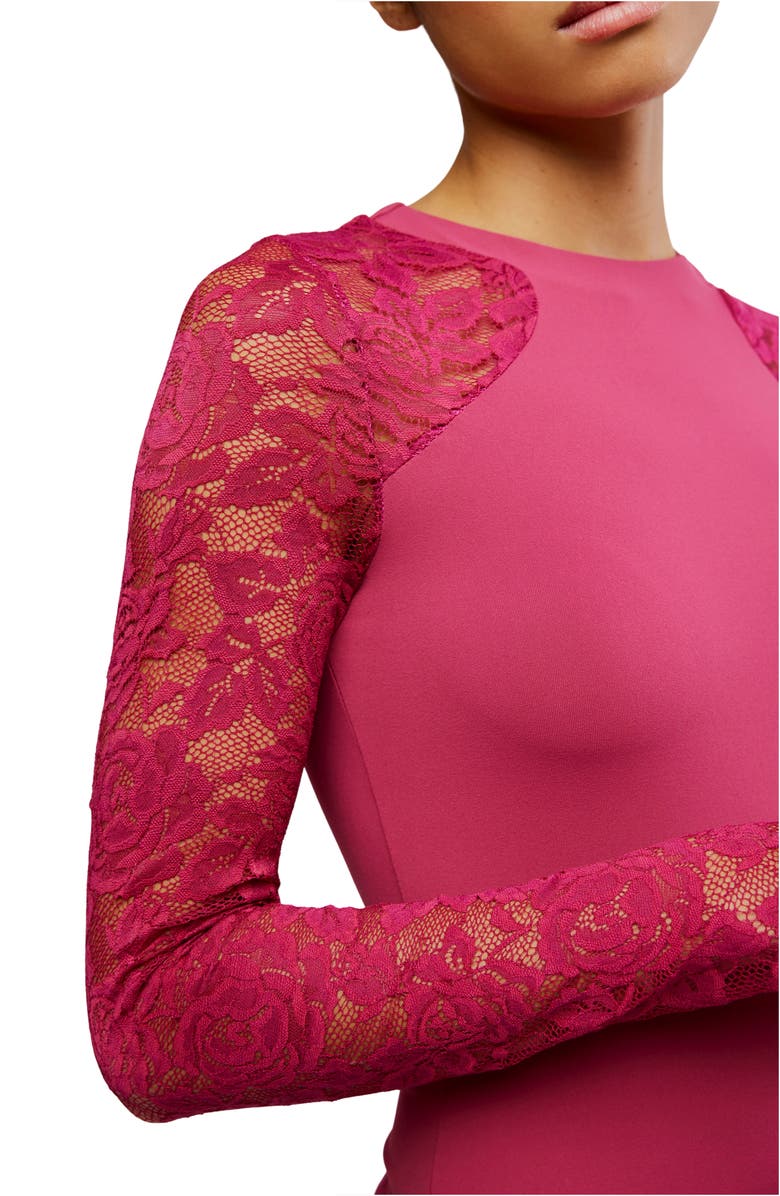 Free People No Excuses Lace Sleeve Top, Alternate, color, Sangria