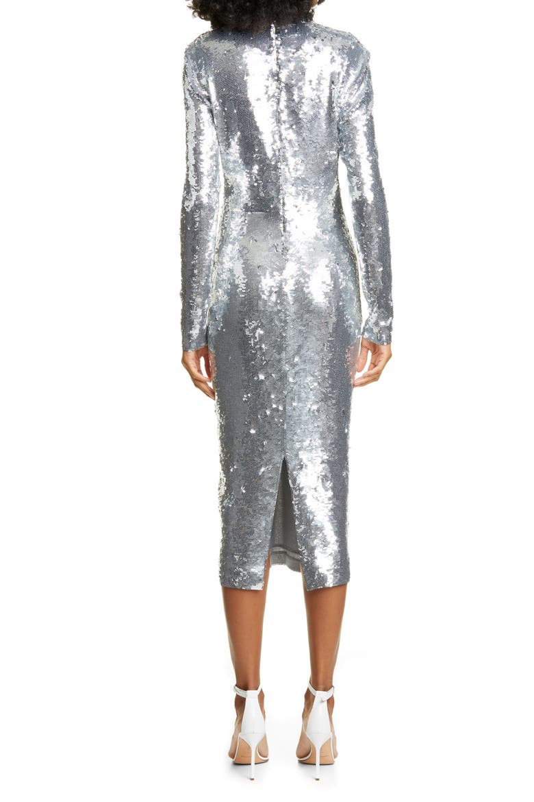 Nila Sequin Long Sleeve Midi Dress, Alternate, color, SILVER