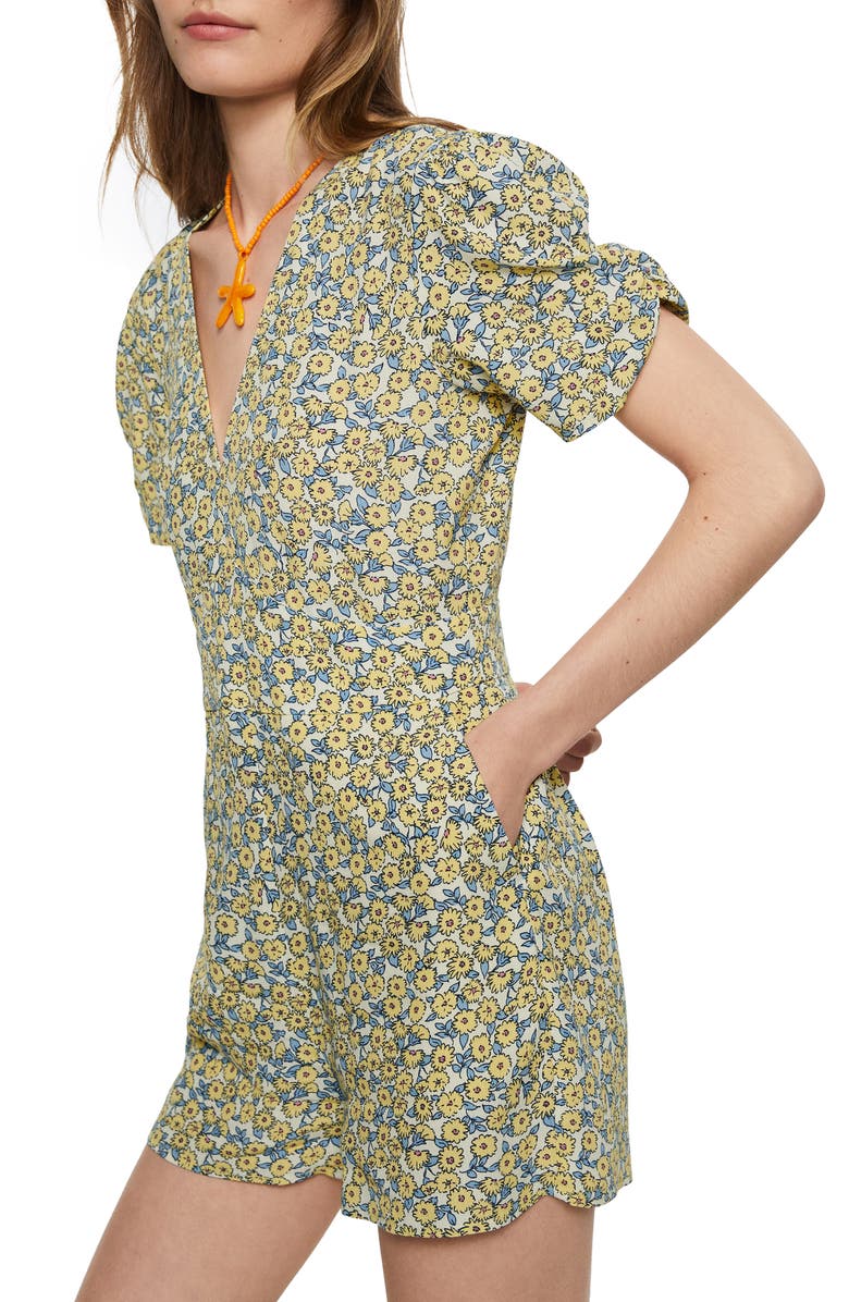 MANGO Floral Puff Sleeve Romper, Main, color, 