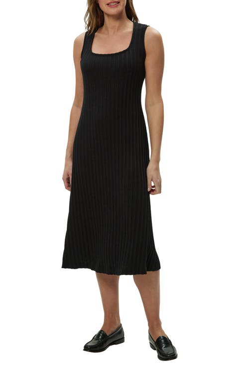 Sofia Wide Rib Sleeveless Cotton Blend Knit Midi Dress